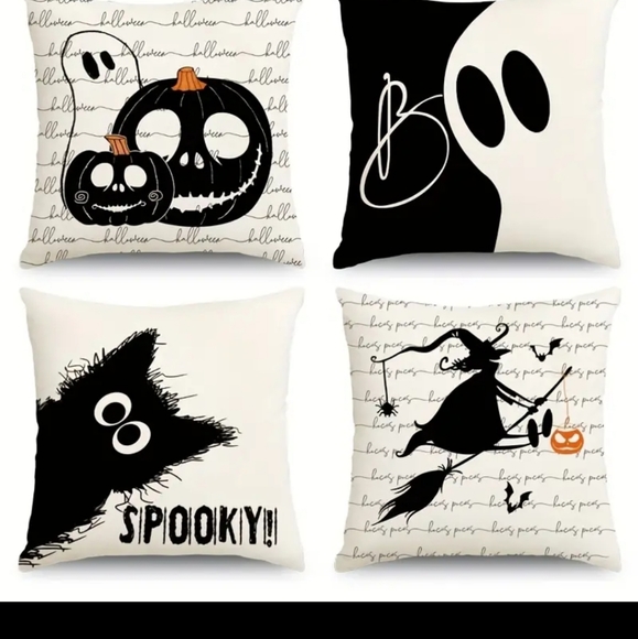 New Set of 4 Vintage Halloween pumpkin cat 18x18 Pillow Covers.Message me ur… - Picture 1 of 12